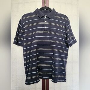 Croft & Barrow Navy blue/yellow striped short-sleeved polo shirt. Men's size M.